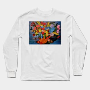 A beautiful bouquet of mixed flowers in a gold vase Long Sleeve T-Shirt